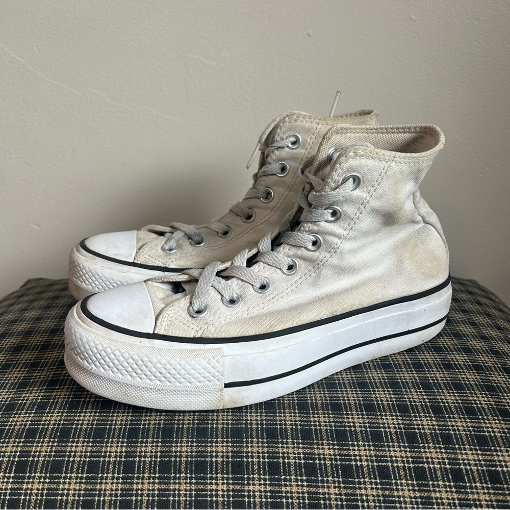 Converse Chuck Taylor Platform High Top Canvas Sneakers Cream Womens Size‎ 8